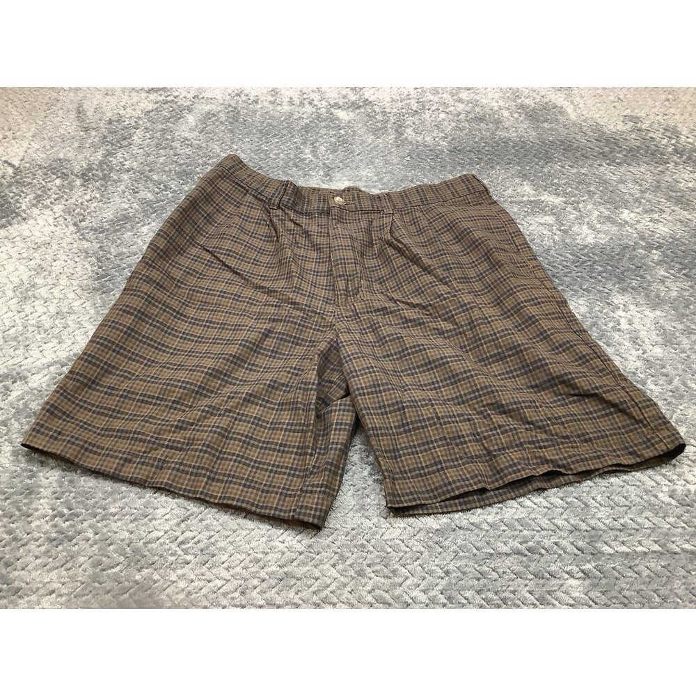 Woolrich Plaid 100% Cotton Shorts Men 32 X 8 Inseam Brown Casual Golf